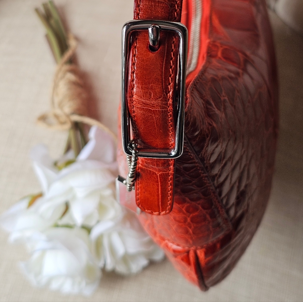 Vintage Coach Limited Edition Genuine Lizard Skin Bag Purse # 8390 ( Coral ) - Picture 8 of 16